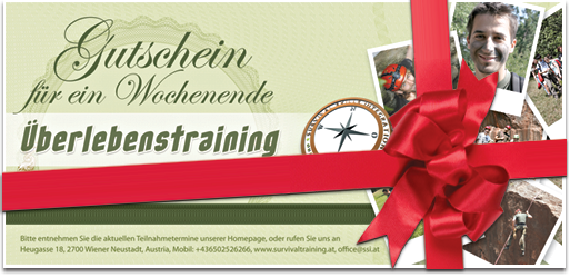 Survivaltraining Geschenkgutschein — Gutschein für ein Wochenende Überlebenstraining