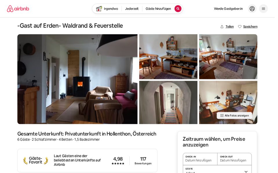 Unterkunft „Gast auf Erden“ in Hollenthon – Wohnraum mit Holzofen und Küche